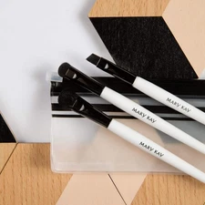 Mary Kay 3 piece Eye Brush Set in clear zip pouch ~  eyeshadow, eyeliner, smudge