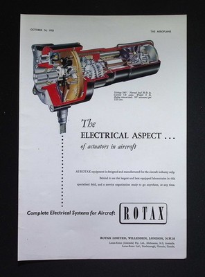 Original 1953 Reklame Rotax Flugzeug Elektrische Stellantriebe Systeme