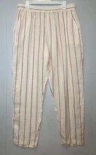 C&C California Linen Casual Beachy Pants Size XL White Red Striped Pull On Boho 