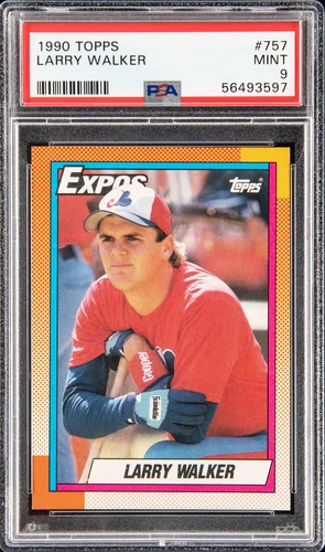 1990 TOPPS #757 LARRY WALKER ROOKIE RC PSA 9