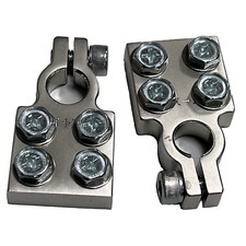 Pair of SAE 4 Spot Flat Battery Terminal Car Audio Top Post 4/0 AWG Lugs Bolts