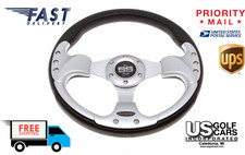 Golf Cart Steering Wheel 6 Hole Pattern - Black / Silver, Club Car, EZ-GO Yamaha