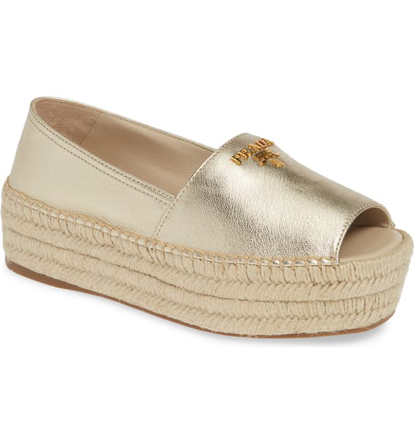 PRADA GLACE Etiquette Leather Peep-toe Espadrille 38 for sale online | eBay