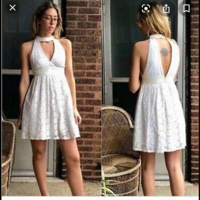 ANNA SUI Anthropologie White Eyelet V-Neck Open Back LA GRANDE JATTE Dress  Sz 6 | eBay