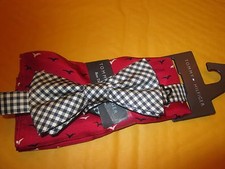MEN'S TOMMY HILFIGER NAVY BLUE WHITE BOW TIE RED WHITE BLUE POCKET SQUARE NEW