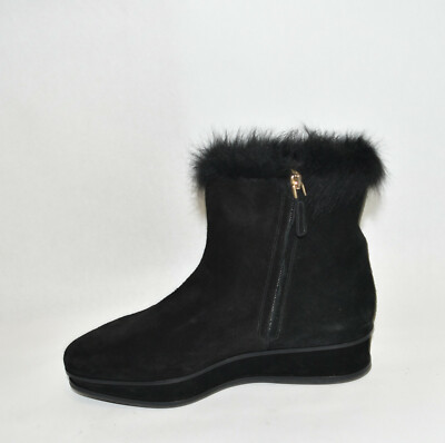 New! Tory Burch Marcel Genuine Shearling Wedge Booties Black Suede Fur Size 10 M | eBay