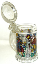 BMF Bierkrug Bierhumpen Bierseidel Glas bemalt Zinndeckel 1970/80er Jahre