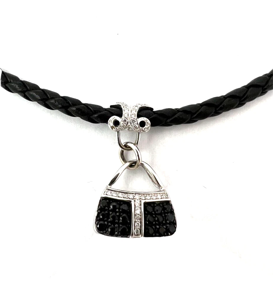 Mirabelle 1.50ct Diamante y Zafiro Oro 18k W Cartera Colgante y Collar de Cordón de Cuero Foto 2 de 4