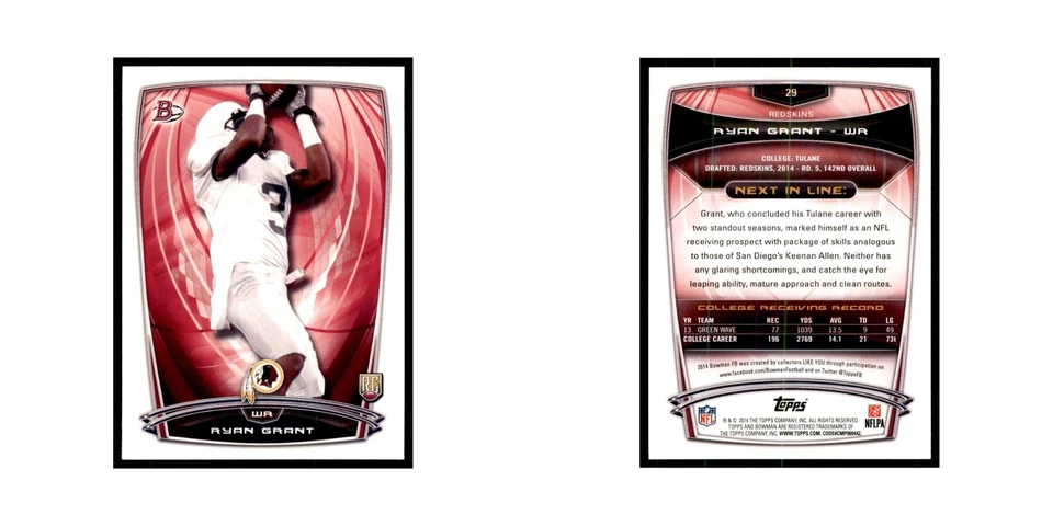 2014 Bowman Ryan Grant RC Football Cards #29 - Image 3 of 3