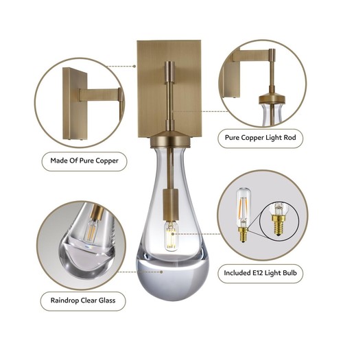 Dimmable Raindrop Sconces Brass Sconce Gold Wall Sconces Set of Two - Picture 6 of 16