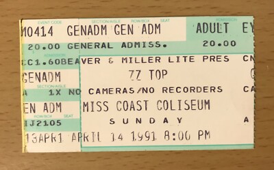 1991 ZZ TOP RECYCLER TOUR BILOXI MS CONCERT TICKET STUB LA GRANGE LEGS TUSH 2