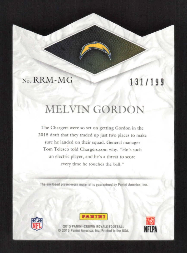 Melvin Gordon 2015 Panini Crown Royale Rookie Relic Die Cut Bronze #/199 #RRM-MG - Image 2 of 2