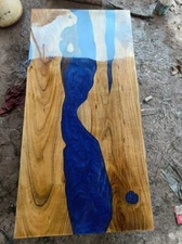 Custom Made Blue Epoxy Resin Dining Table Top Handmade Luxury Hallway Furniture