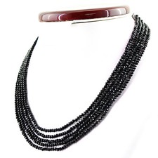 153.65 CTS EARTH MINED 5 STRAND BLACK SPINEL ROUND FACETED BEADS NECKLACE DG 