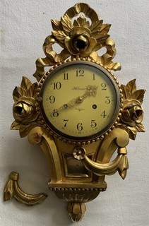 Large “Holmia Stockholm” Swedish Carved Gilt wood Mechanical/Wind Up Wall Clock.