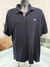 Burberry Brit Polo Shirt Mens XL Black Check Placket Logo 100 Cotton Classic