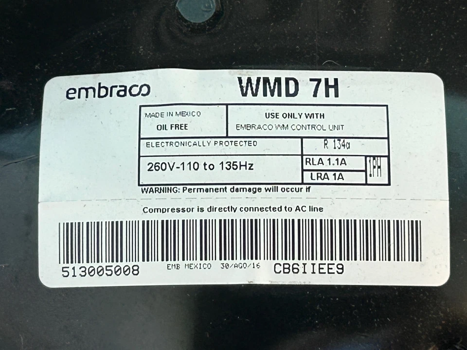 Compressor de geladeira Embraco P# WMD7H - Imagem 3 de 3