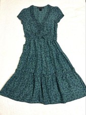 MARC JACOBS Silk S/S V-Neck Ruffled Tiered Dress Floral Green Unlined Size 2