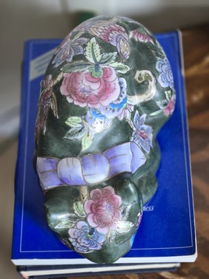 Chinoiserie Floral Ceramic Sleeping Cat JC Penny Exclusive - Rare Color Pattern