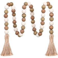 Wood Bead Garland with Tassels 39 Inch Farmhouse Decorative Hanging Beads for