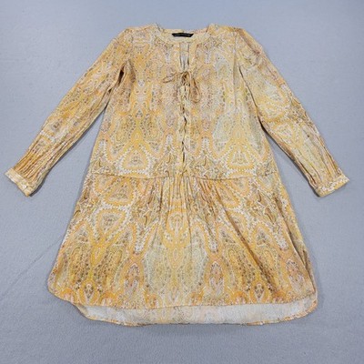 zara yellow paisley dress Christie Roberts | SOLD VIA YAGA midi R340 S - fits 8/10 Beautiful dress in what I assume (comp label is cut) is crinkle viscose Zara Yellow Peasant Paisley Puff
