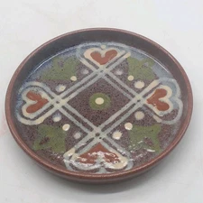 Vintage Small Terra-cotta Redware Glazed Dish Rustic Primative Handmade 