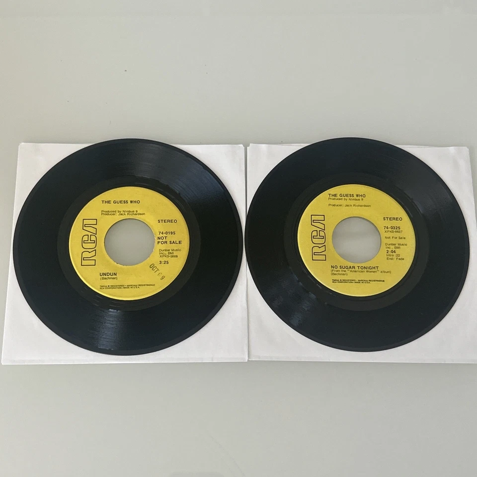 Lot 2 PROMO 45’s THE GUESS WHO Undone/No Sugar Tonight/American Woman YELL Label - Image 4 of 4