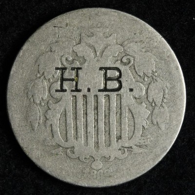 1868 Shield Nickel Counter Stamp H.B. E190 OICN