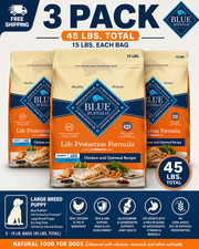 3 Pk Blue Buffalo Large Breed Puppy Chicken Oatmeal Dry Dog Food 45 Lb 0.62 per pound