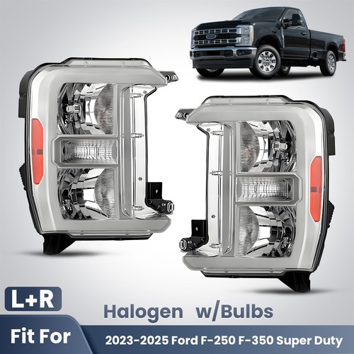 For 2023-2026 Ford F-250 F-350 SuperDuty Halogen Headlight W/Bulbs Chrome Pair