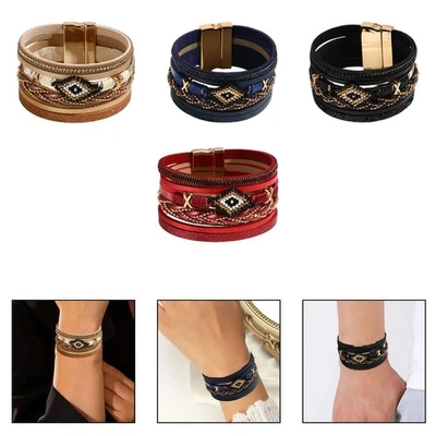 Bracelet manchette bohème en cordon de cuir, idéal comme cadeau - Photo 1/2