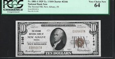 US New Albany, Indiana $10 1929 PCGS 64 UNC Fr #1801-1 The Second NB Ch#2166