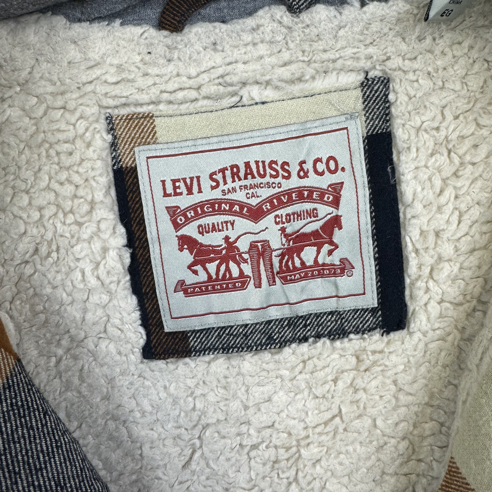 Levi's Strauss Men's XL Levi Sherpa Lined Checkered Hooded Jacket Plaid image 5