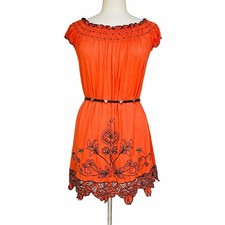 URBAN MANGO Womens Size M Boho Embroidered Beaded Cotton Baby doll Tunic Blouse