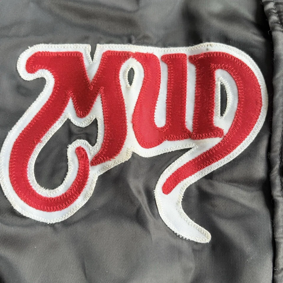 Chaqueta de bombardero de satén Carolina Mudcats de colección años 90 ligas menores de béisbol para hombre XL Foto 4 de 4