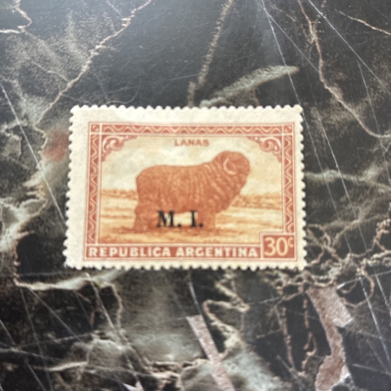O) 1936 ARGENTINA, IMPERFORATE, MERINO SHEEP, WOOL, SCT 142 30c brown, LH