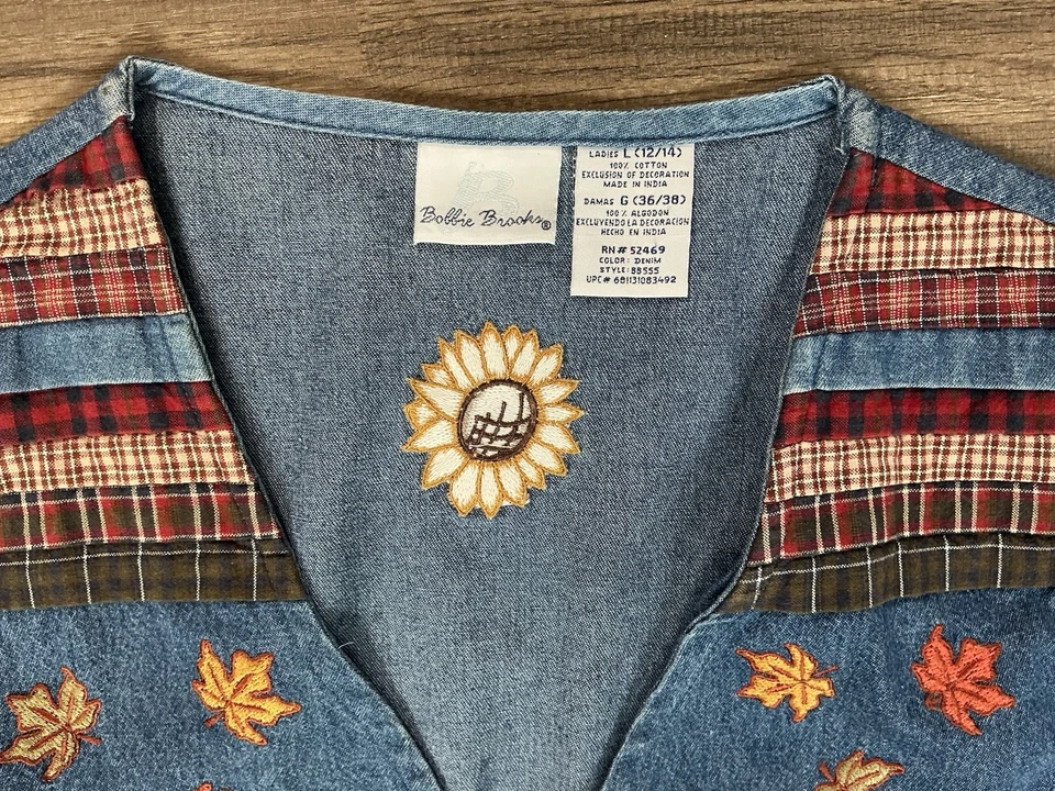 VTG 80’s Denim Bobby Brooks Patchwork Vest Button Fall  12/14 Cotton Grandmacore - Image 4 of 4