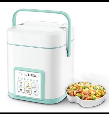 TLOG Mini Rice Cooker 2.5 Cups Uncooked, Healthy Ceramic Coating Portable ,