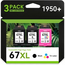 1-3PK 67 XL XXL Black Color Ink for HP Deskjet 4155e 4122 4132 Envy 6052 6455e