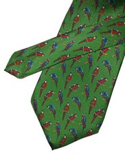 Vintage Polo By Ralph Lauren Tie Parrot Print 100% Silk Made In USA Green Birds