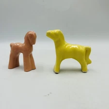 2 Vtg 1940s USA pottery Miniature Horses Pink Yellow Figurines Horse Pony
