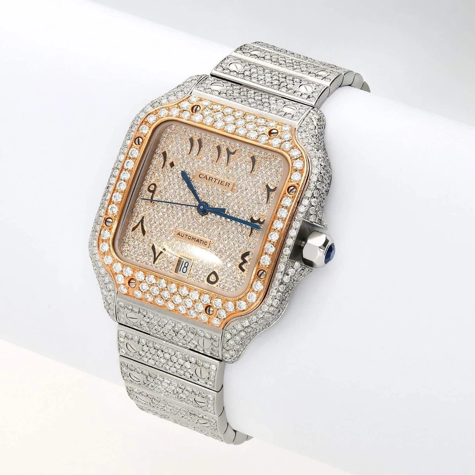 Reloj Automático Cartier Santos WSSA0018 Pavé Esfera Árabe 10CTW Diamante Natural Foto 3 de 4