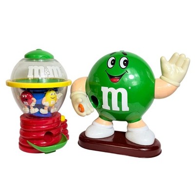Vintage M&M Candy Dispenser Lot 1990s Green Waving Character and Gumball Machine