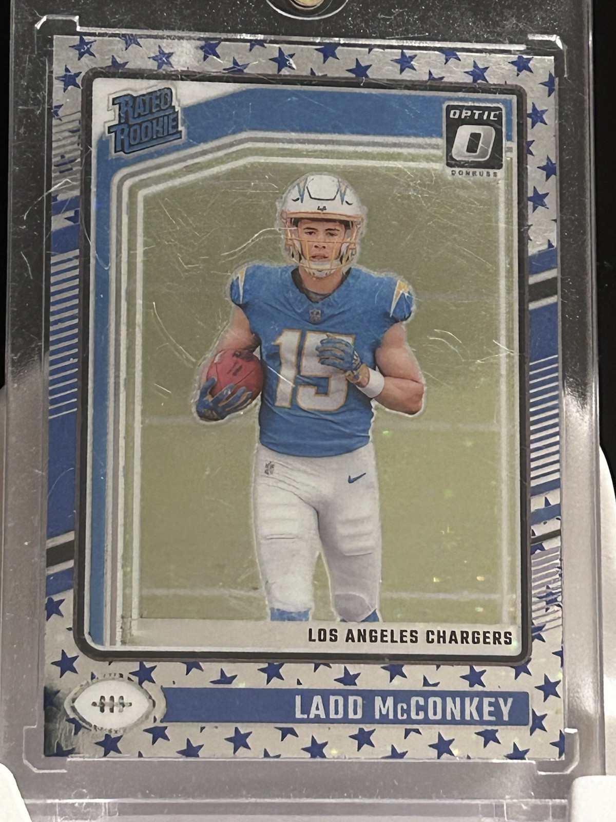 2024 Donruss Optic Ladd McConkey RC Blue Stars SP #266 Rookie LA Chargers