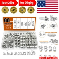 80pcs  Spring Band Hose Clamps Set: 7mm-18mm Adjustable Silver Clips