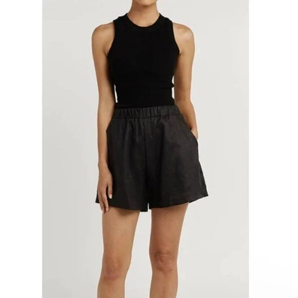 DISSH Black Linen Pull on Shorts Size 6