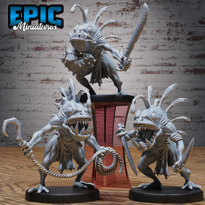 D&D Miniature - Angler Fish Savage Set - 3D Model Print DnD RPG Figur 3 Figuren