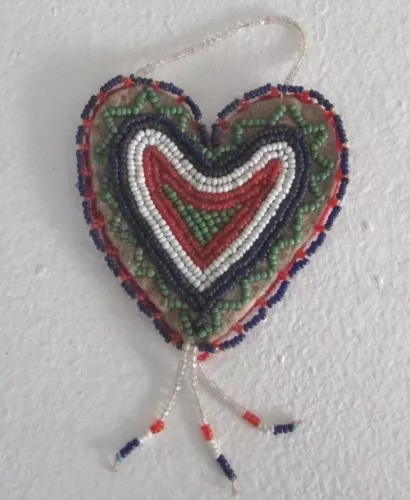 antique cree beaded heart pendant / belt ornament image 1