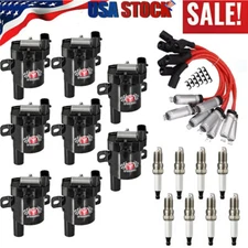 Set of 8 Round Ignition Coil Pack UF262 with 8 Iridium Spark Plug and Wire Set