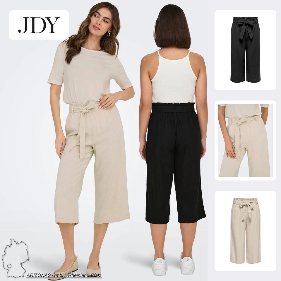 JDY Damen Culotte Hose mit hohem Bund und Bindegürtel, elegante Freizeithose
